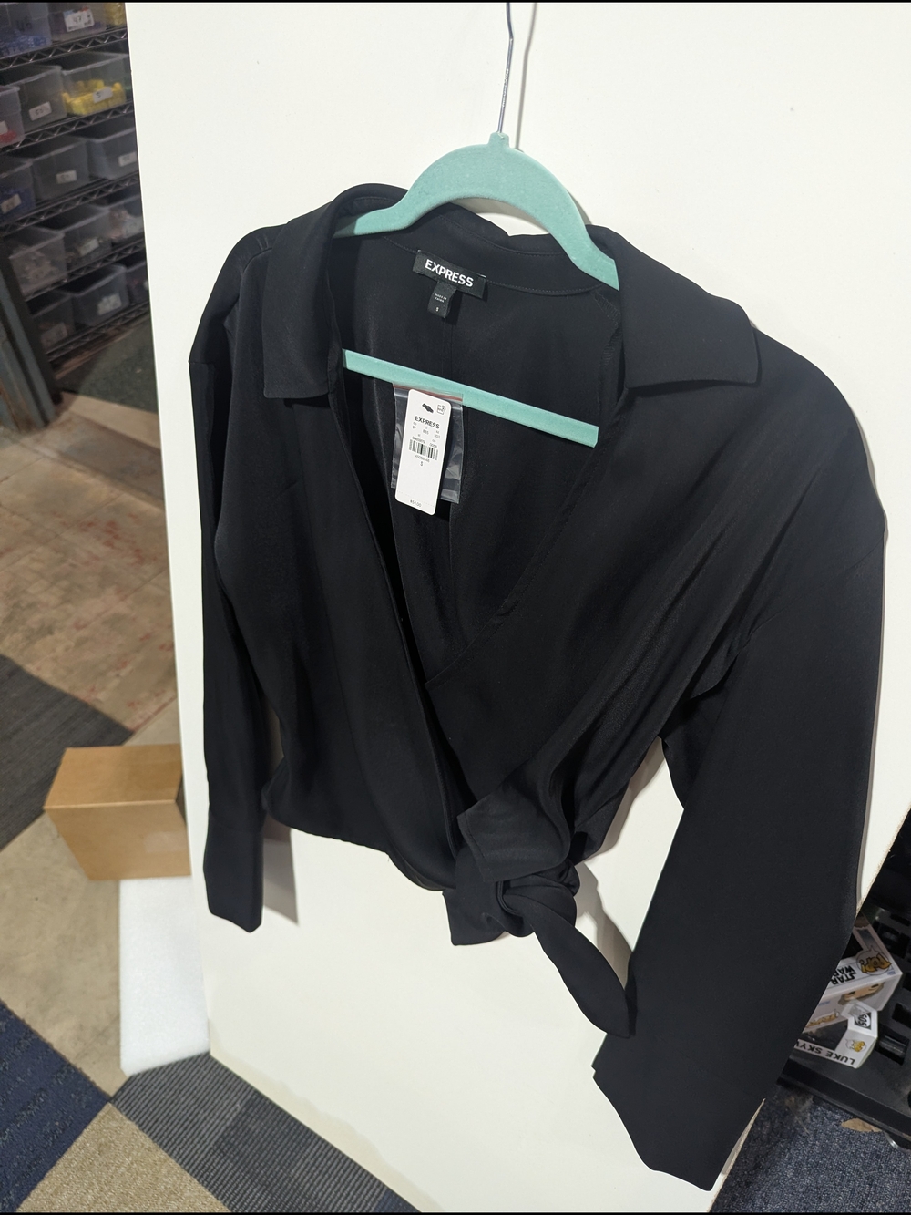 Express Black Wrap Front Blouse